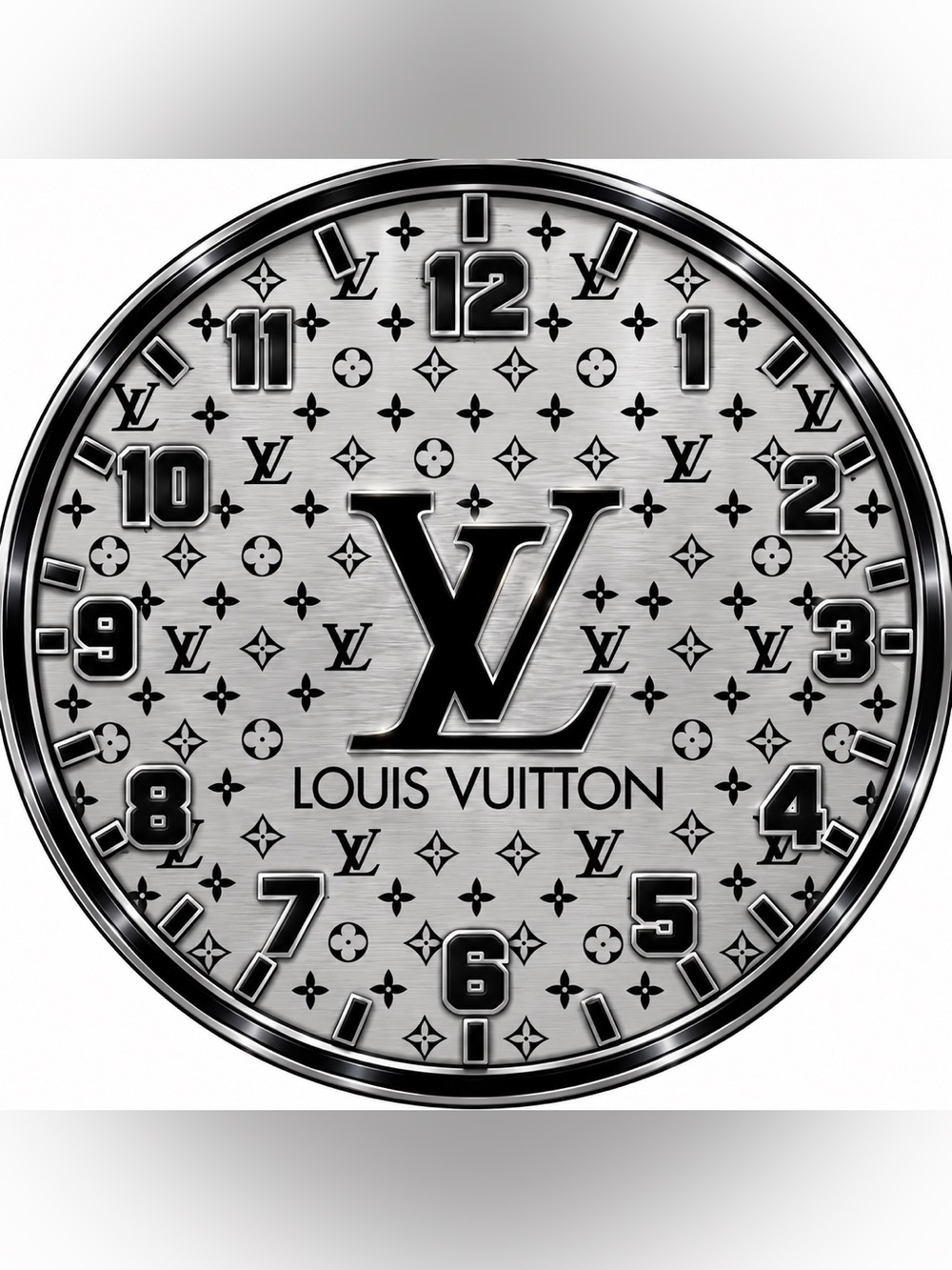 Louis Vuitton Black & Silver Monogram Advertisement Wall Clock